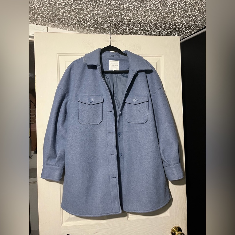 Avec Les Filles Dusty Blue Wool-Blend Shacket